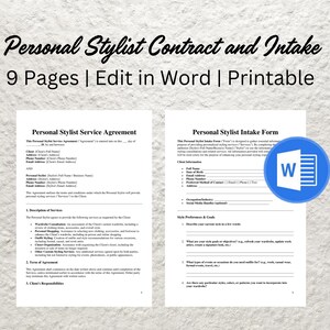 Personal Stylist Contract Editable Fashion Stylist Printable Service Agreement and Wardrobe Stylist Consultant Contract - PDF