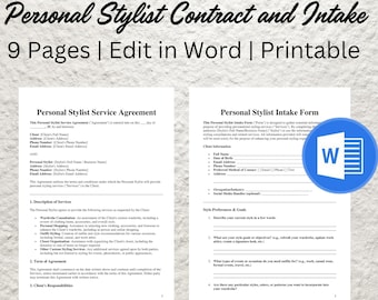 Personal Stylist Contract Editable Fashion Stylist Printable Service Agreement and Wardrobe Stylist Consultant Contract - PDF