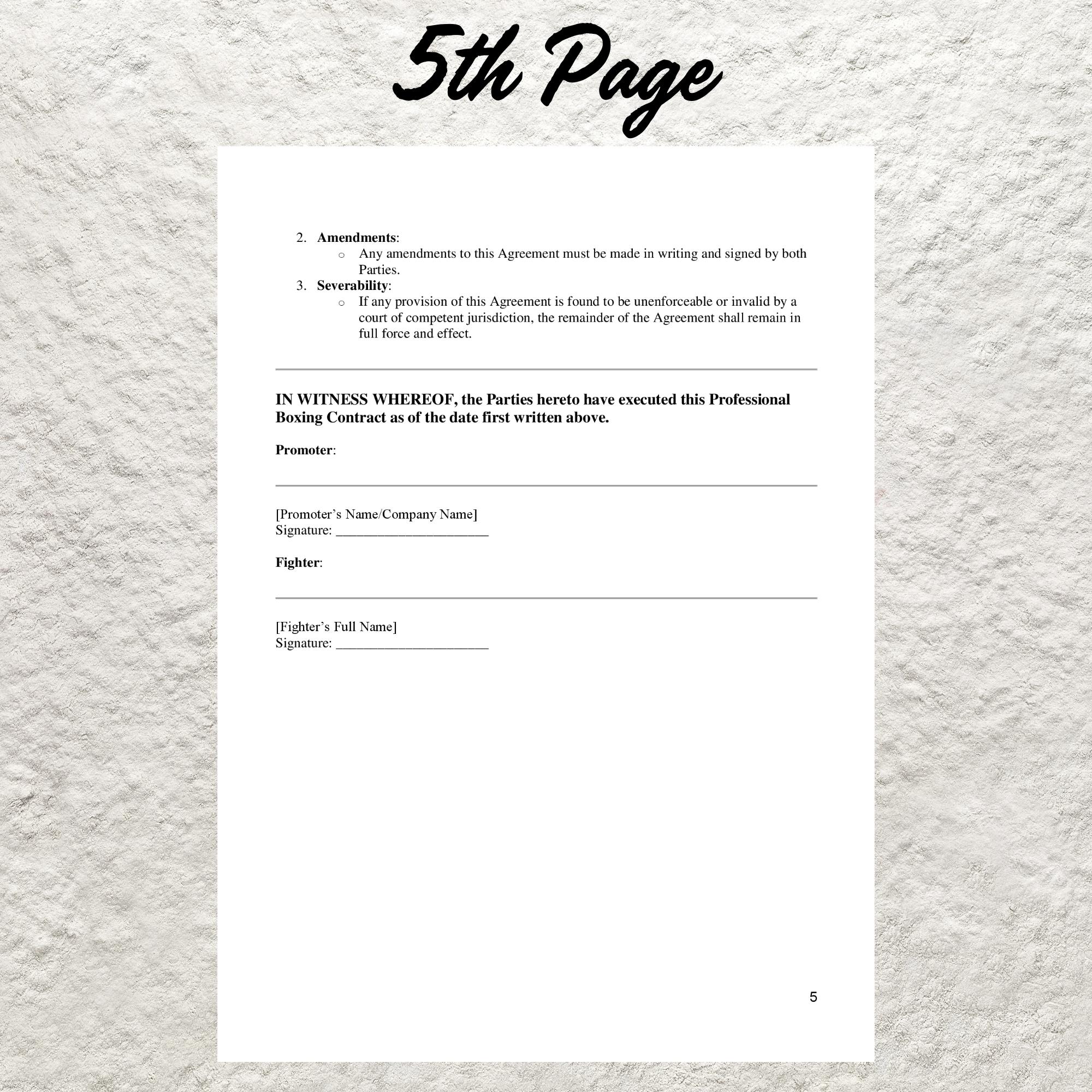 Editable Boxing Contract Template: Professional Fighter Agreement ...