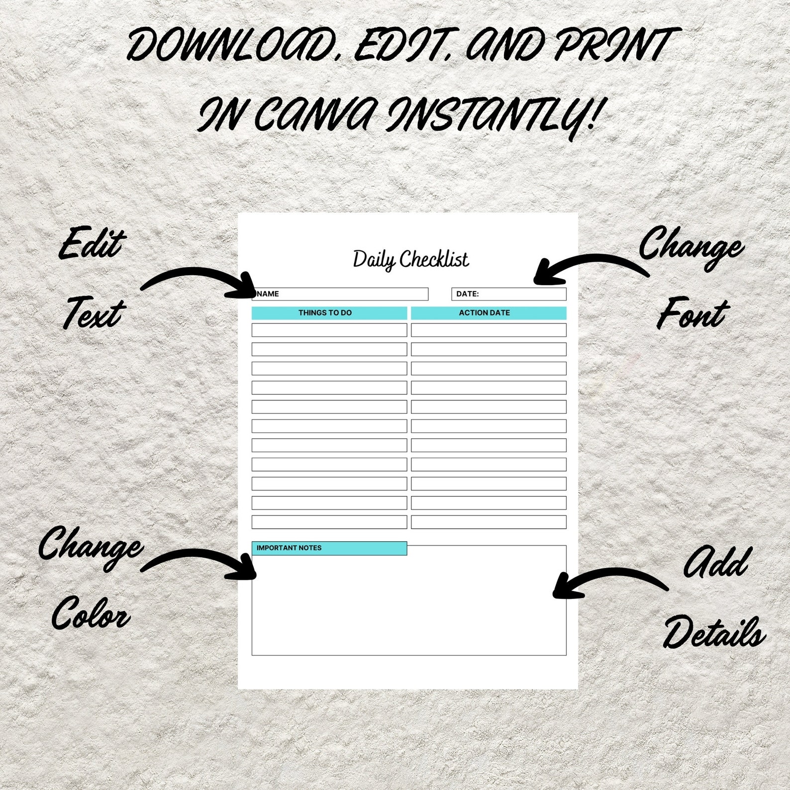 Editable Daily Checklist Template Printable Weekly to Do List Daily ...
