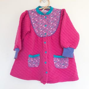 Vintage Gymboree 90s Quilted Jacket Pink Floral Snap Front Kids Girls Sz M 3-4