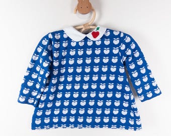 Blusa vintage Carltona de los años 90 de algodón con bordado de manzana y cuello Peter Pan, talla 18-14 m.