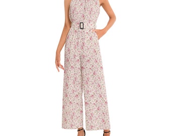 Halter Neck Buckle Belted Jumpsuit