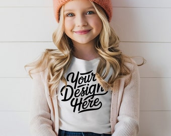 White Bella Canvas Kids T-Shirt Mockup, Girl T-Shirt Mockup, Kid Model T-Shirt Template, T-Shirt Mockup, Bella Canvas T-Shirt Shirt Mockup