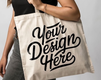 Tragetasche Mockup, Canvas Tragetasche Mockup für Print on Demand, natürliche Tragetasche Mockup, Print on Demand Mockup, Modell Mockup, Beste Tragetasche