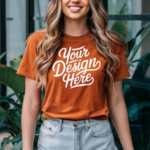 Burnt Orange Bella Canvas 3001 Mockup, T-shirt Mockup, 3001 Bella Canvas, Shirt Model Mockup, Burnt Orange Bella Canvas T-Shirt Mockup
