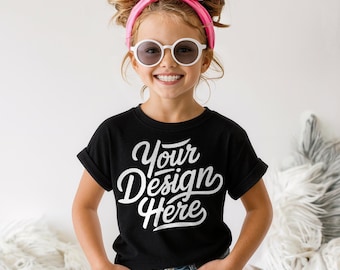 Black Bella Canvas 3001T Kids T-Shirt Mockup, Girl T-Shirt Mockup, Kid Model T-Shirt Template, T-Shirt Mockup, Bella Canvas T-Shirt Mockup