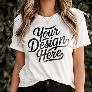 Toile Bella blanche 3001, maquette de t-shirt, toile 3001 Bella, maquette de t-shirt modèle de chemise, maquette de t-shirt en toile Bella, maquette de chemise blanche