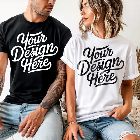 Bella Canvas 3001 Couples Shirt Mockup, Man and Woman T-shirt Mockup, 3001 Bella Canvas, Model T-Shirt Mockup, Couples Bella Canvas Mockup
