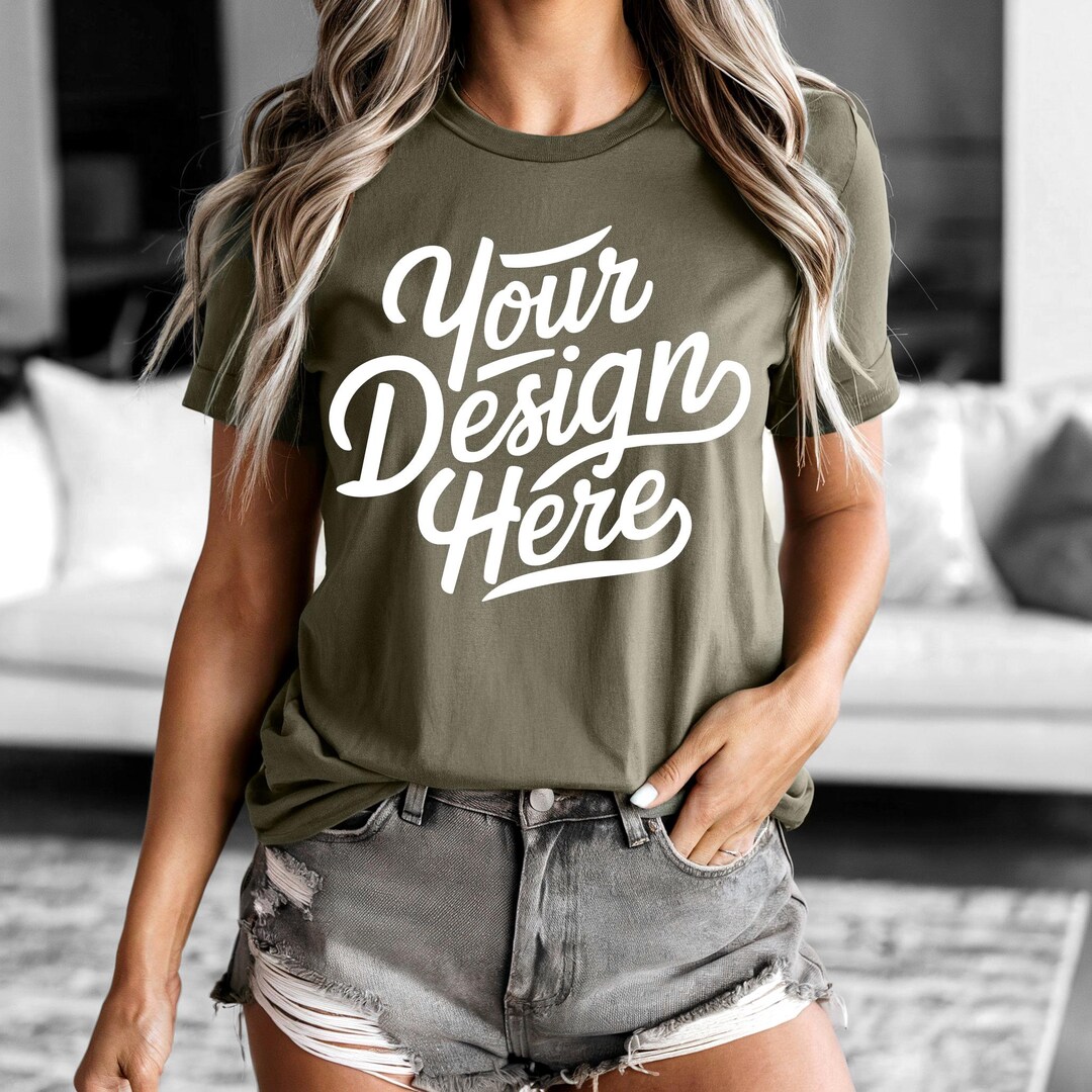 Heather Olive Bella Canvas 3001 T-shirt Mockup - Bella Canvas Shirt ...