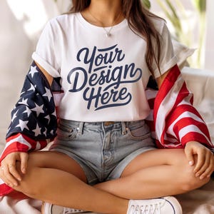 White Bella Canvas 3001 Mockup, 4th of July Shirt Mockup, 3001 Bella Canvas, Shirt Model Mockup T-Shirt Mockup, T-Shirt White Shirt Mockup