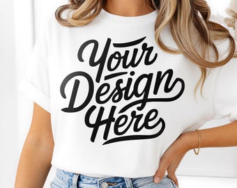 White Comfort Colors 1717 Mockup, Oversized White T-shirt Mockup, Trendy Comfort Colors 1717 Model Mockup, Aesthetic Boho T-Shirt Mockup