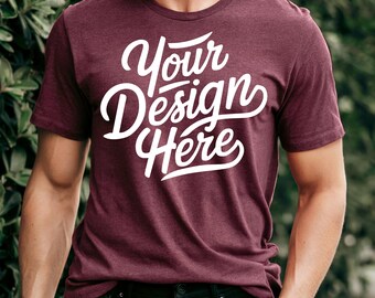Mockup de lona Bella marrom masculina 3001, mockup de camiseta BC 3001, mockup de camisa marrom 3001, mockup de modelo de outono, mockup de camiseta marrom, mockup de camiseta marrom
