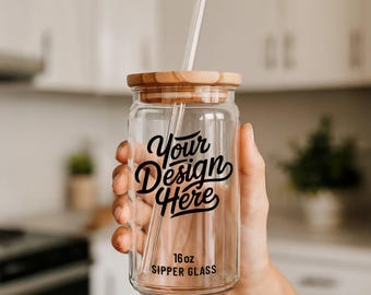 16oz Sipper Glass Can Mockup, 16oz Glass Beer Can Mockup, Printify POD 16 oz Libbey Sipper Glass Tumbler Can Template Best 16oz Glass Mockup