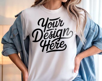 White Bella Canvas 3001 Mockup, T-Shirt Mockup, 3001 Bella Canvas, Shirt Model Mockup T-Shirt Mockup, Bella Canvas Indoor White Shirt Mockup