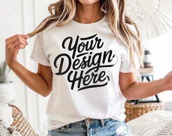 Bella Canvas 3001 White T-Shirt Mockup, 3001 Bella Canvas, Shirt Model Mockup T-Shirt Mockup, Bella Canvas Clean T-Shirt White Boho Mockup