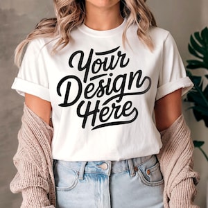 Bella Canvas 3001 White T-Shirt Mockup, Female T-Shirt Mockup, BC3001 Shirt Mockup, White Shirt Mockup Print on Demand, Trendy Shirt Mockup
