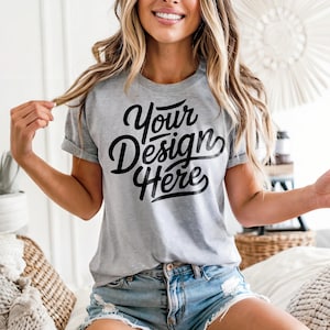 Athletic Heather Gray Bella Canvas 3001 T-Shirt Mockup, 3001 Bella Canvas, Model Mockup Shirt, Bella Canvas T-Shirt Heather Grey Mockup