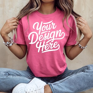 Charity Pink Bella Canvas 3001 Shirt Mockup, T-shirt Mockup, 3001 Bella Canvas, Pink Shirt Model Mockup, Bella Canvas Charity Pink T-Shirt
