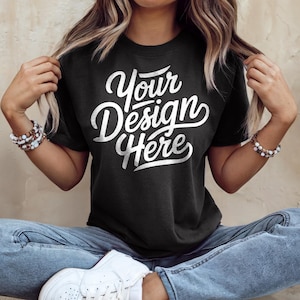 Mockup di camicia Bella Canvas 3001 grigio scuro, 3001 Bella Canvas, modello di camicia, mockup di t-shirt, miglior mockup di camicia Bella Canvas grigio scuro