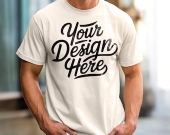 Ivory Comfort Colors C1717 T-Shirt Mockup, T-shirt Mockup, Men's Ivory Shirt Mockup, Comfort Colors Ivory TShirt Mockup, Male Model Mockup