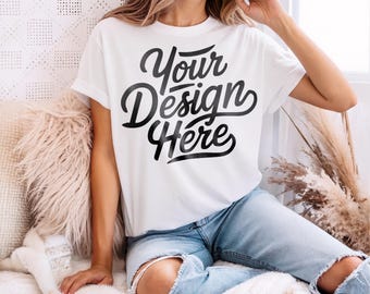 White Bella Canvas 3001 T-Shirt Mockup, 3001 Bella Canvas, Shirt Model Mockup T-Shirt Mockup, Bella Canvas Boho Mockup Digital Download