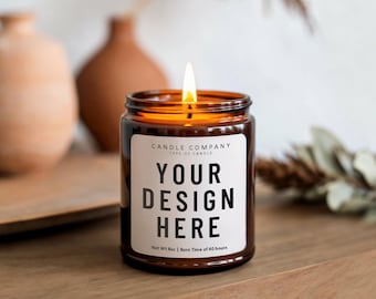 Amber Glass Jar Candle Mockup, Clean Candle Mockup, Benutzerdefinierte Kerze Mockup, Candle Template Soy Candle Mockup, Amber Stock Photo Candle Mockup