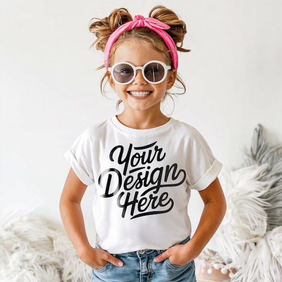 White Bella Canvas 3001T Kids T-Shirt Mockup, Girl T-Shirt Mockup, Kid Model T-Shirt Template, T-Shirt Mockup, Bella Canvas T-Shirt Mockup
