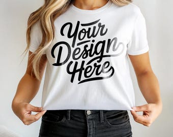 Weißes Bella Canvas 3001 Shirt Mockup, T-Shirt Mockup, 3001 Bella Canvas, weißes Hemd Modell Tucked In Mockup Large Design Bella Canvas Mockup