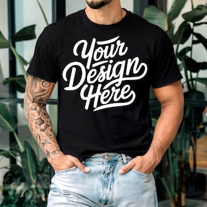 Men&#39;s Black Bella Canvas 3001 Mockup, Male T-shirt Mockup, 3001 Bella Canvas, Shirt Model Mockup T-Shirt Mockup, Black Bella Canvas T-Shirt