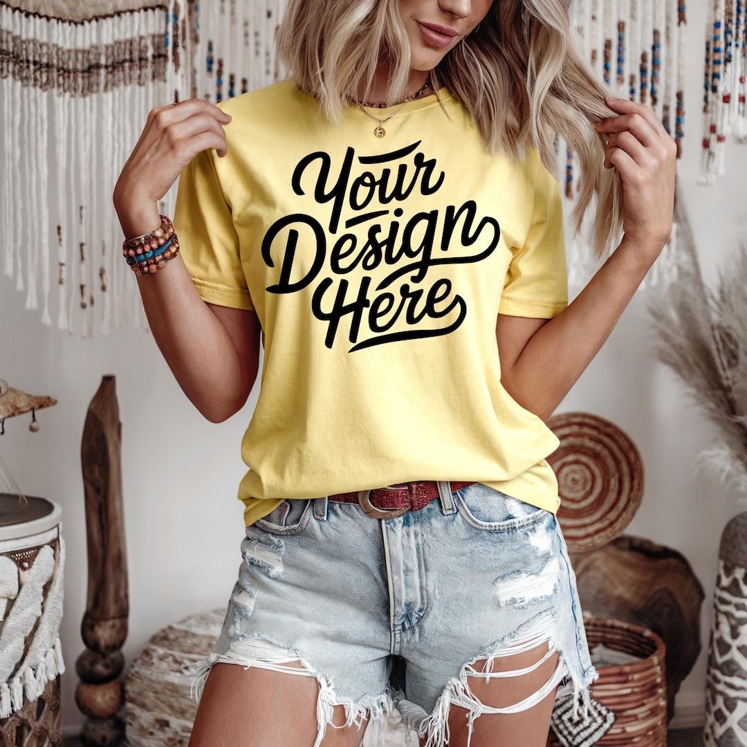 Yellow Bella Canvas Mockup, Yellow Bella & Canvas 3001 Mockup, Boho ...