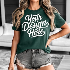 フォレストグリーン ベラキャンバス 3001 Tシャツ モックアップ - ベラキャンバス シャツ モックアップ - グリーン シャツ モックアップ - シャツ モックアップ - フォレストグリーン T シャツ モックアップ