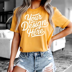 Gold Bella Canvas 3001 T-Shirt Mockup - Bella Canvas Shirt Mockup - Gold Shirt Mockups - Shirt Mockup - Tee Mockup - Live Model Mockup