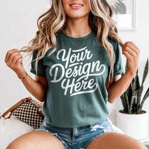 Blue Spruce Comfort Colors 1717 Mockup, Blue Spruce T-shirt Mockup, Blue Spruce Comfort Colors 1717 Model Mockup, Blue Spruce T-Shirt Mockup
