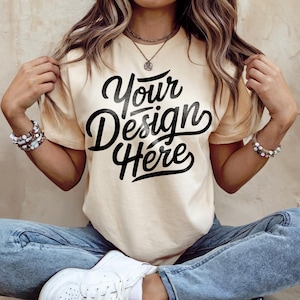 Bella Canvas 3001 Mockup de camisa natural, Mockup de camiseta, 3001 Bella Canvas, Mockup de modelo de camisa, Mockup de camiseta, Bella Canvas Natural T-Shirt