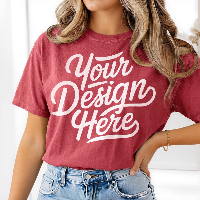 Chili Comfort Colors 1717 Mockup, Oversized Chili T-shirt Mockup, Trendy Comfort Colors 1717 Model Mockup, Aesthetic Boho Red T-Shirt Mockup