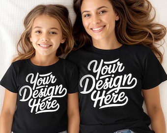 Maqueta de camiseta "Mother & Me": Bella Black Canvas 3001 (Descarga digital en formato JPEG)