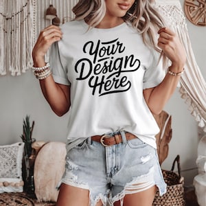 White Bella Canvas Mockup, White Bella & Canvas 3001 Mockup, Boho White Shirt Mockup, White T-shirt Mockup, White Bella Canvas 3001 Mockup
