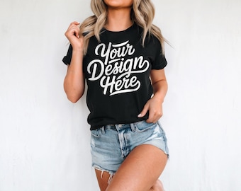 Black Bella Canvas 3001 Mockup, BC 3001 Black T-shirt Mockup, 3001 Black Shirt, Black Tee Mockup, Black TShirt Mockup, Model Shirt on White