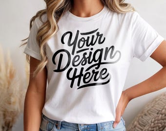 White Bella Canvas 3001 Mockup, T-Shirt Mockup, 3001 Bella Canvas, Shirt Model Mockup T-Shirt Mockup, Bella Canvas T-Shirt White Boho Mockup