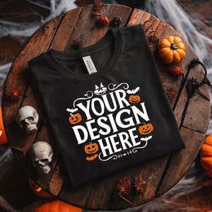 Bella Canvas 3001 Halloween Tshirt Mockup, schwarzes T-Shirt Mockup, gefaltetes Shirt Mockup, Halloween T-Shirt Mockup, Halloween T-Shirt Vorlage