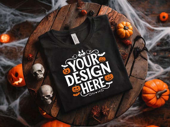 Bella Canvas 3001 Halloween Tshirt Mockup, Black T-shirt Mockup, Folded Shirt Mockup, Halloween T-Shirt Mockup, Halloween T-Shirt Template
