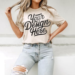 Natural Bella Canvas 3001 Mockup, T-shirt Mockup, 3001 Bella Canvas, Shirt Model Mockup, T-Shirt Mockup, Natural Boho Chic T-Shirt Mockup
