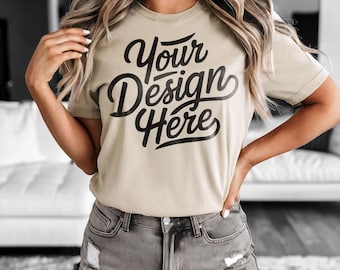 Natural Bella Canvas 3001 T-Shirt Mockup - Bella Canvas Shirt Mockup - Natural Shirt Mockups - Shirt Mockup - Tee Mockup - Live Model Mockup