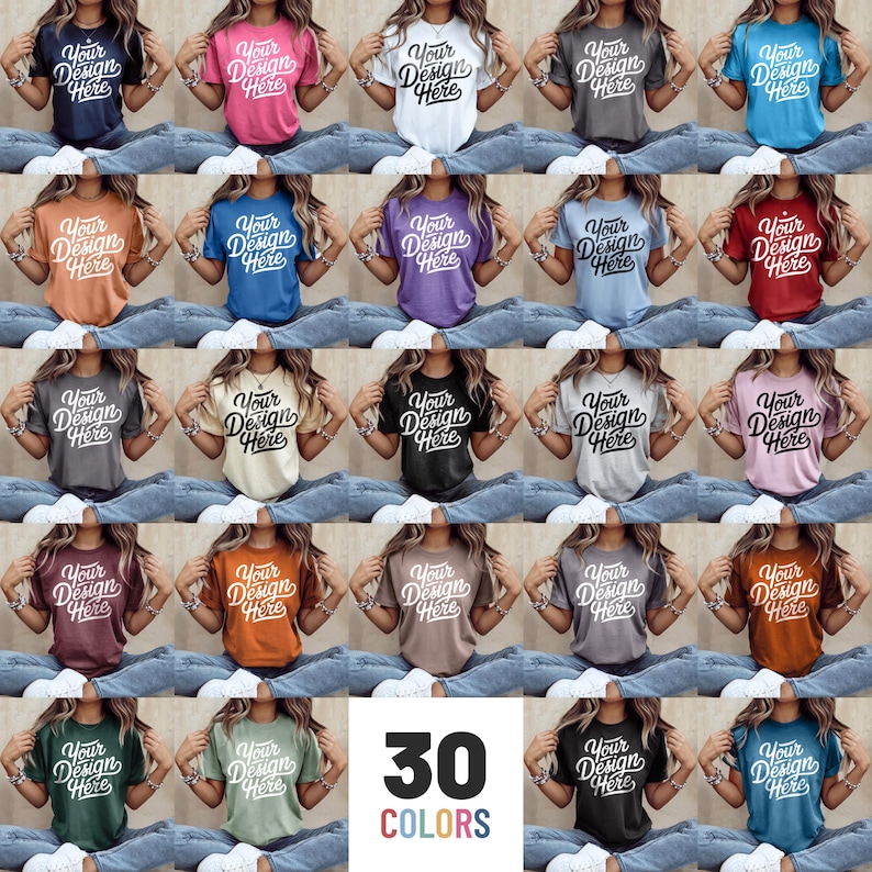 30 Colors Bella Canvas 3001 Mockups, T-shirt Mockup Bundle, 3001 Bella Canvas Bundle, Model Shirt Mockup, Best POD T-Shirt Mockup Bundle