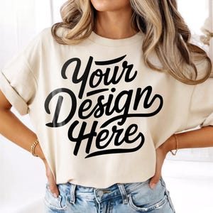 Ivory Comfort Colors 1717 Mockup, Oversized Ivory T-shirt Mockup, Trendy Comfort Colors 1717 Model Mockup, Aesthetic Boho T-Shirt Mockup