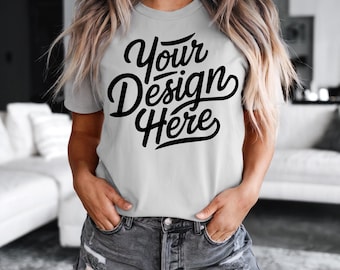 Silver Bella Canvas 3001 T-Shirt Mockup, Bella Canvas Shirt Mockup, Silver Shirt Mockups, Shirt Mockup, Bella Canvas Silver Tee Mockup