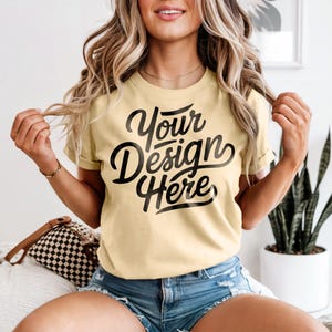 Banana Comfort Colors 1717 Mockup, Banana T-shirt Mockup, Yellow Comfort Colors 1717 Model Mockup, Banana Shirt Mockup, POD Comfort Colors