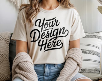 Natural Bella Canvas 3001 Mockup, Shirt Mockup, 3001 Bella Canvas, Shirt Model Mockup, T-Shirt Mockup, Natural Bella Canvas High Resolution