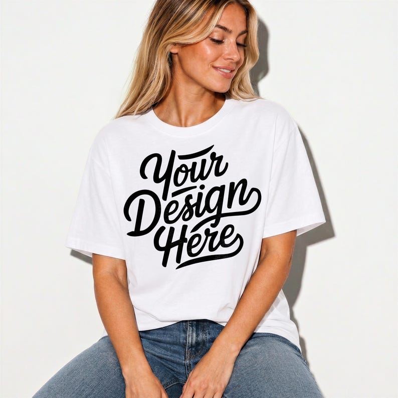 Comfort Colors 1717 White T-Shirt Mockup, Oversized Boho Styllized High Resolution JPEG (Digital Download)